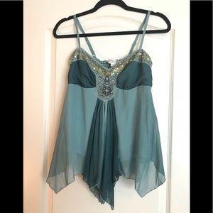 NEXT Petite Sequin Embellished Blue Babydoll Tank